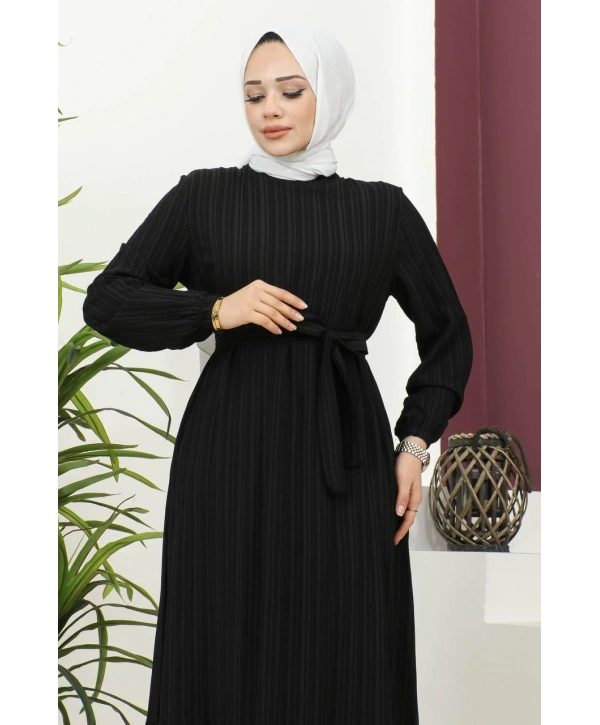 Lara Kumaş Bağlamalı Elbise - Siyah / E0124