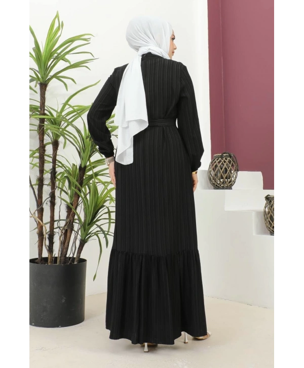 Lara Kumaş Bağlamalı Elbise - Siyah / E0124