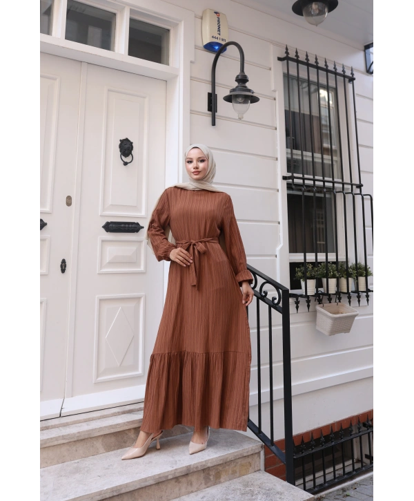 Lara Kumaş Bağlamalı Elbise - Taba / E0124