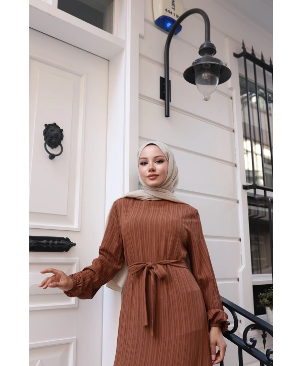 Lara Kumaş Bağlamalı Elbise - Taba / E0124