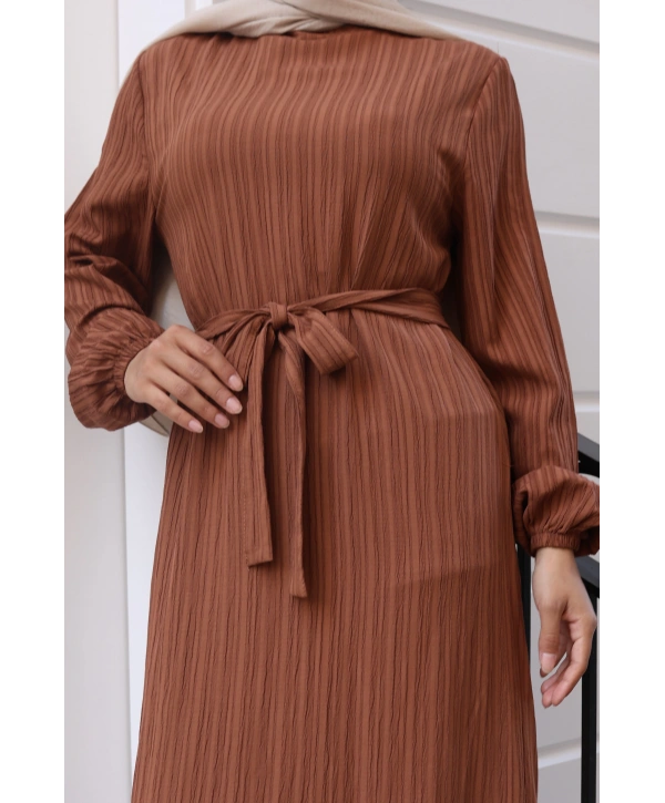 Lara Kumaş Bağlamalı Elbise - Taba / E0124