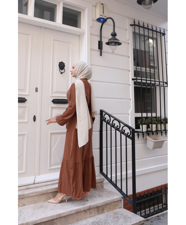 Lara Kumaş Bağlamalı Elbise - Taba / E0124