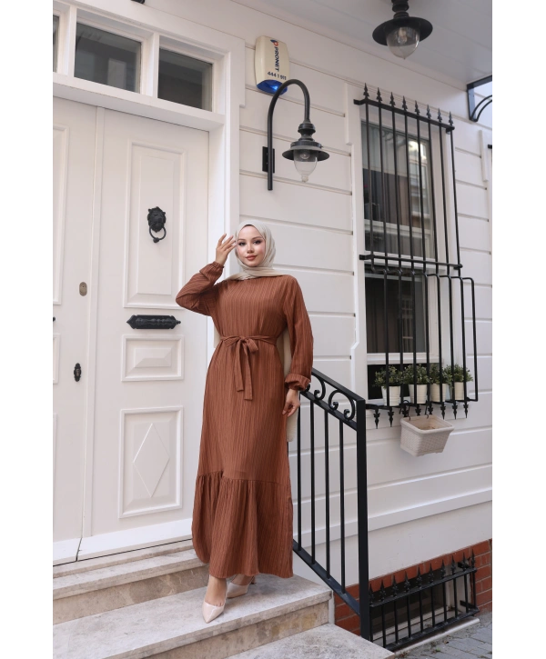 Lara Kumaş Bağlamalı Elbise - Taba / E0124