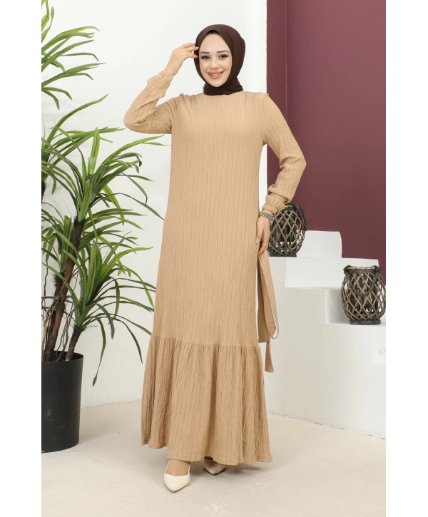 Lara Kumaş Bağlamalı Elbise - Vizon / E0124