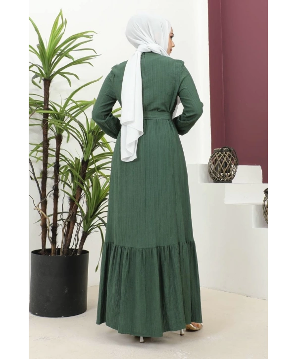 Lara Kumaş Bağlamalı Elbise - Zümrüt Yeşili / E0124