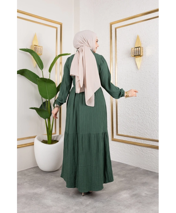 Lara Kumaş Yarım Düğmeli Kadın Elbise - Haki / E0121