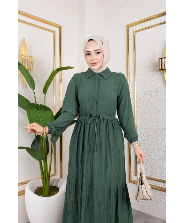 Lara Kumaş Yarım Düğmeli Kadın Elbise - Haki / E0121