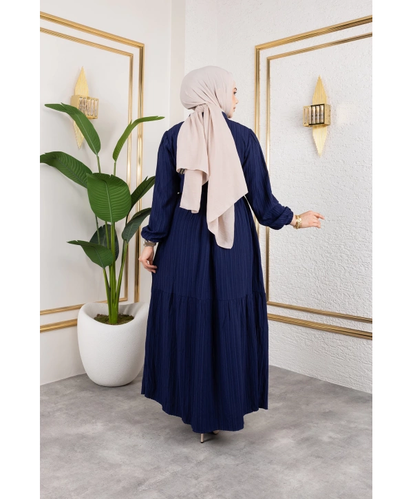 Lara Kumaş Yarım Düğmeli Kadın Elbise - Lacivert / E0121