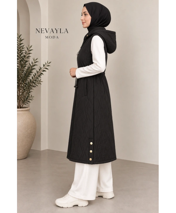 Mevsimlik Kapüşonlu Yelek - Siyah / M117