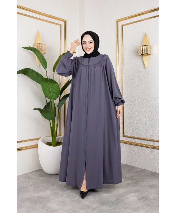 Robalı Medine İpeği Kumaş Rahat/Salaş Kesim Ferace - Gri / F142