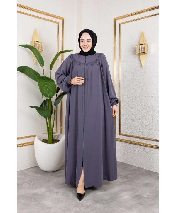 Robalı Medine İpeği Kumaş Rahat/Salaş Kesim Ferace - Gri / F142