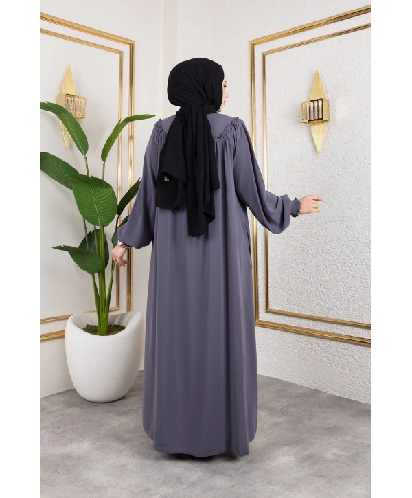 Robalı Medine İpeği Kumaş Rahat/Salaş Kesim Ferace - Gri / F142