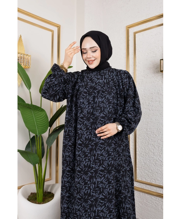 Robalı Desenli Viskon Elbise - Gri / E0126