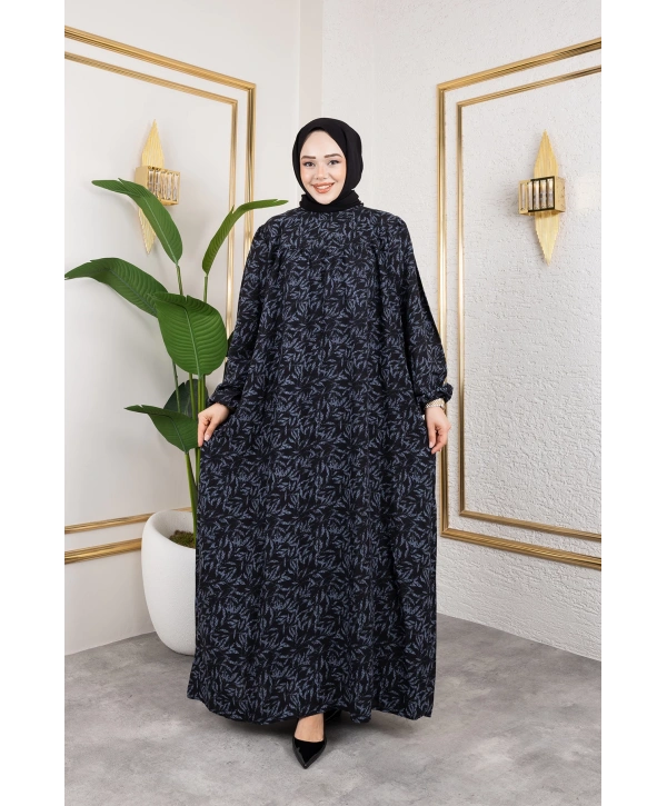 Robalı Desenli Viskon Elbise - Gri / E0126