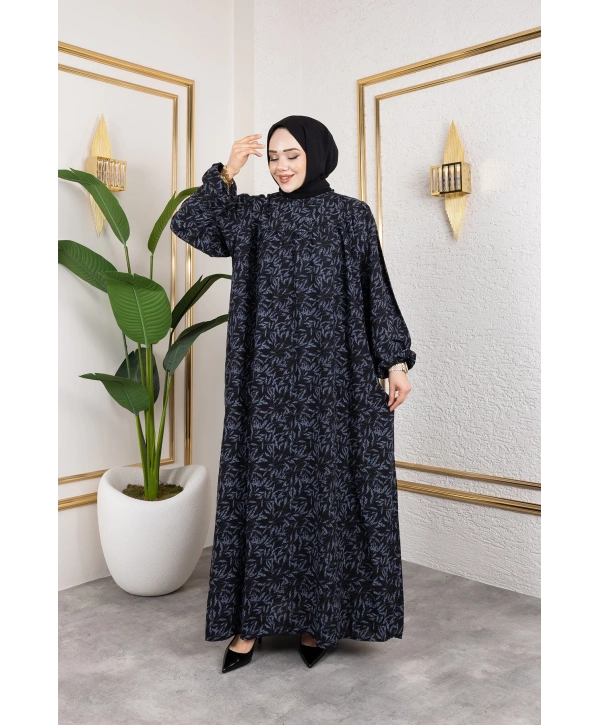 Robalı Desenli Viskon Elbise - Gri / E0126