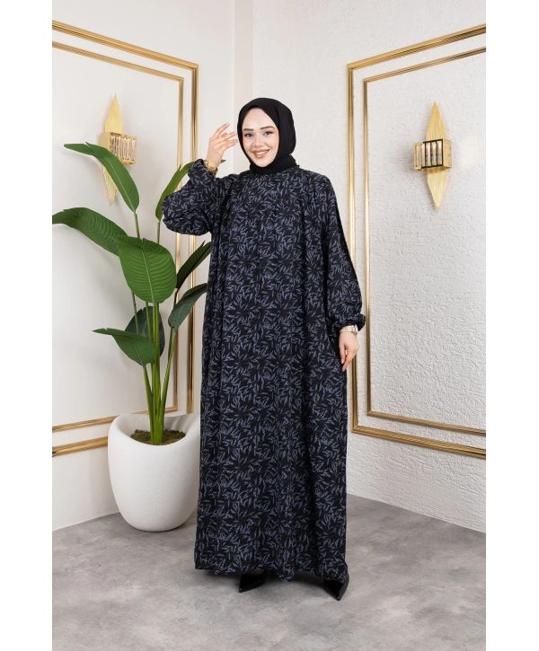 Robalı Desenli Viskon Elbise - Gri / E0126