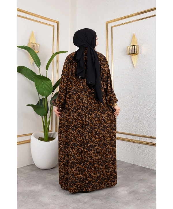 Robalı Desenli Viskon Elbise - Kiremit / E0126