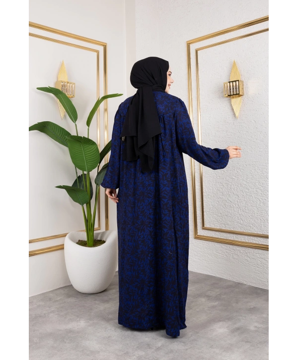 Robalı Desenli Viskon Elbise - Mavi / E0126