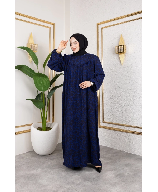 Robalı Desenli Viskon Elbise - Mavi / E0126