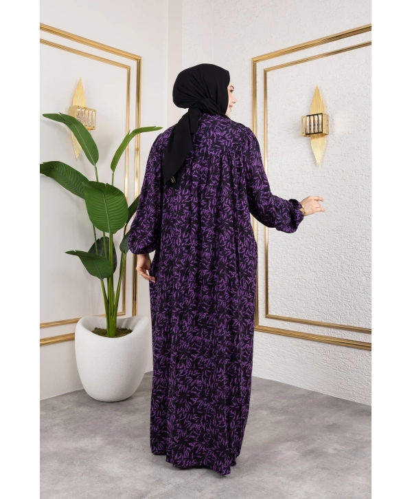 Robalı Desenli Viskon Elbise - Mor / E0126