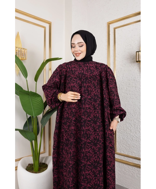 Robalı Desenli Viskon Elbise - Gül Kurusu / E0126