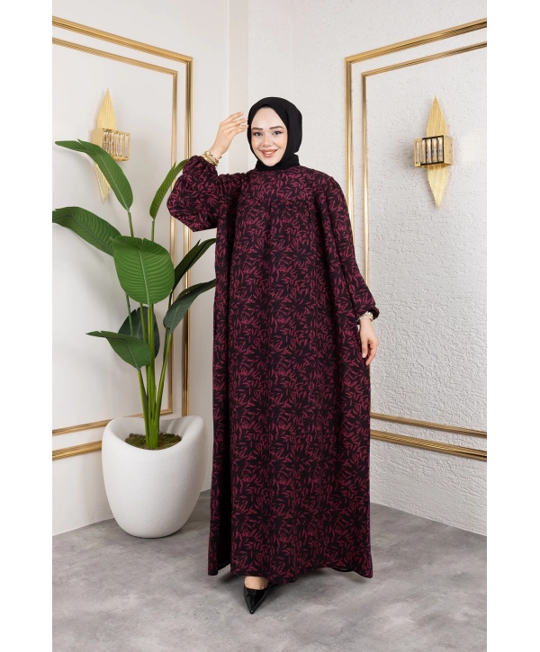 Robalı Desenli Viskon Elbise - Gül Kurusu / E0126