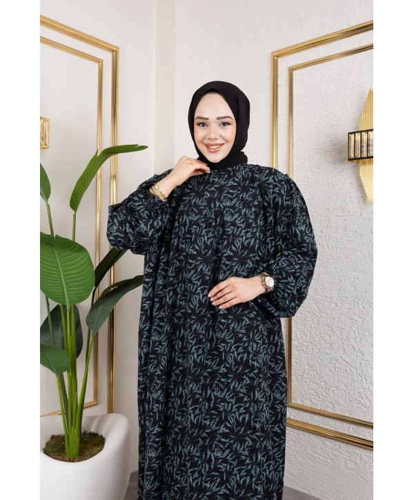 Robalı Desenli Viskon Elbise - Yeşil / E0126