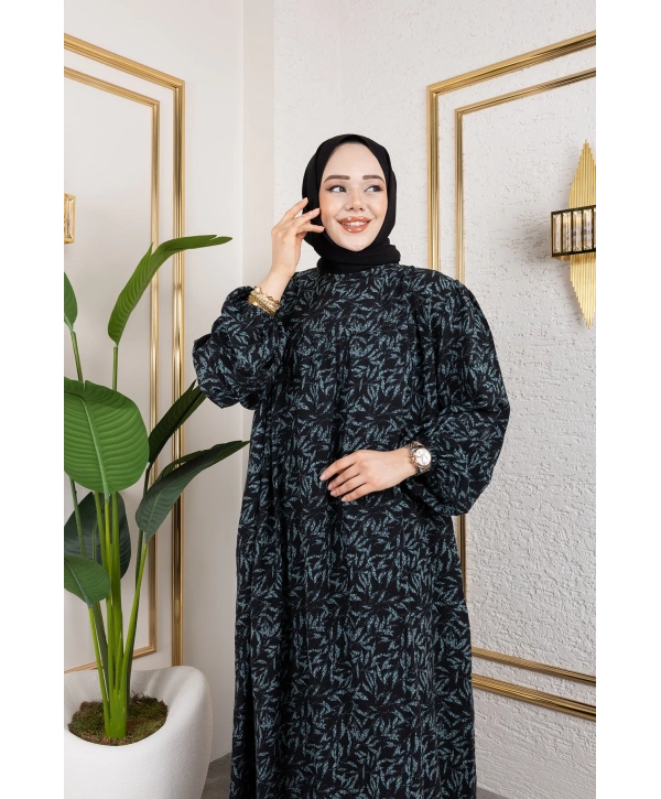 Robalı Desenli Viskon Elbise - Yeşil / E0126