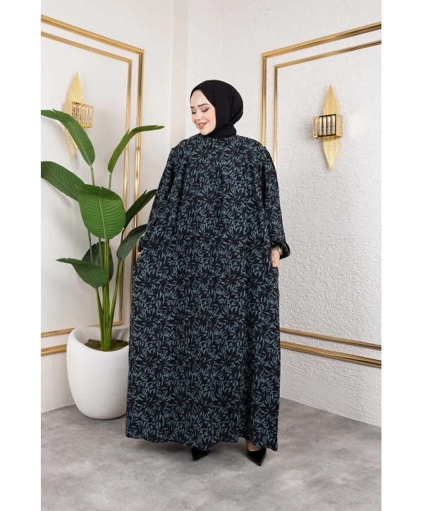 Robalı Desenli Viskon Elbise - Yeşil / E0126