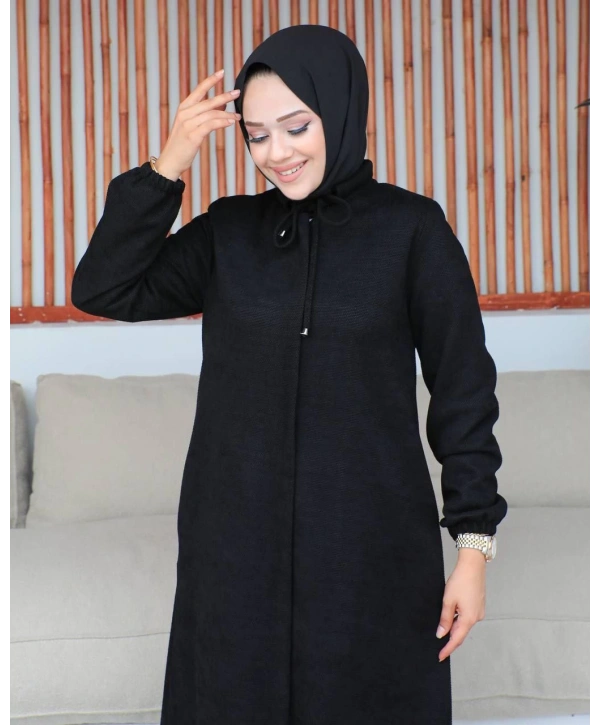 Şönil Kumaş Kışlık Comfort Ferace / Siyah - F0501