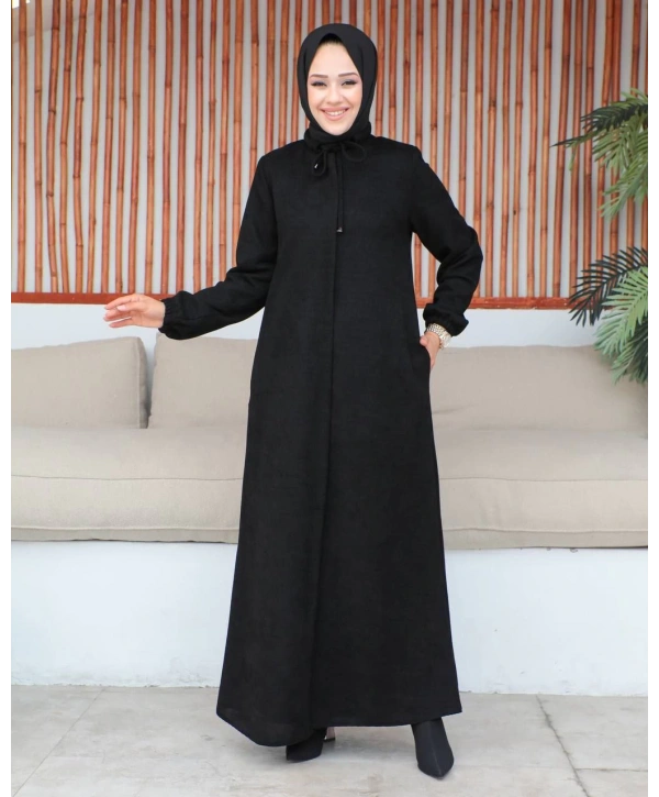 Şönil Kumaş Kışlık Comfort Ferace / Siyah - F0501