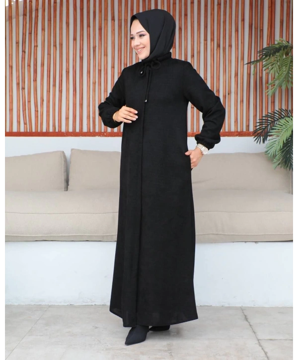 Şönil Kumaş Kışlık Comfort Ferace / Siyah - F0501