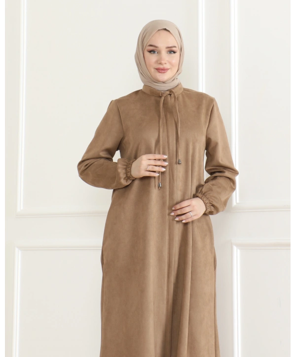 SÜET Kumaş SALAŞ KESİM Ferace / Kahve - F0504