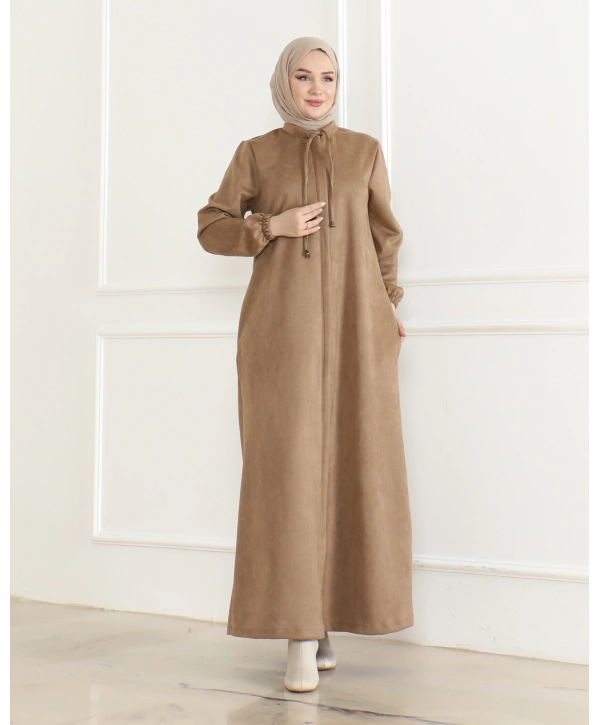 SÜET Kumaş SALAŞ KESİM Ferace / Kahve - F0504