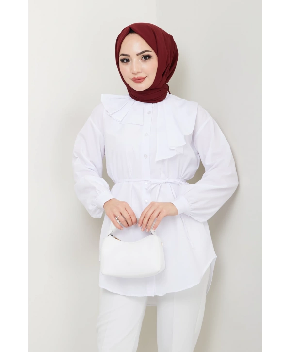 Tasarım Detay Bağlamalı Gömlek - Beyaz / Ü102