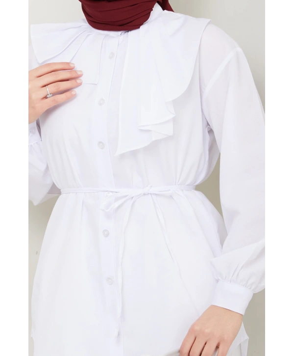 Tasarım Detay Bağlamalı Gömlek - Beyaz / Ü102