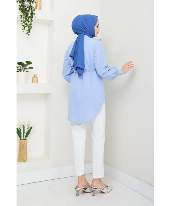 Tasarım Detay Bağlamalı Gömlek - Mavi / Ü102