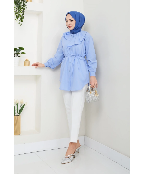 Tasarım Detay Bağlamalı Gömlek - Mavi / Ü102