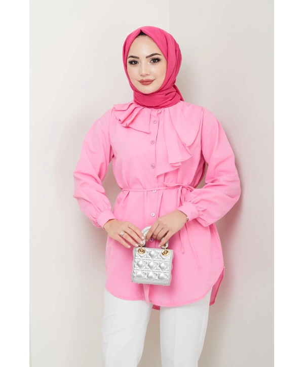 Tasarım Detay Bağlamalı Gömlek - Pudra / Ü102