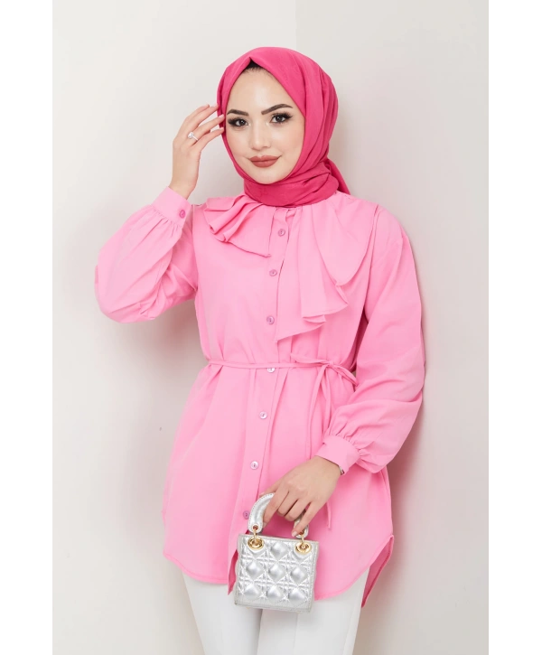 Tasarım Detay Bağlamalı Gömlek - Pudra / Ü102