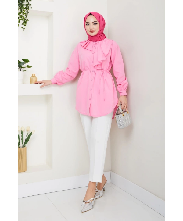 Tasarım Detay Bağlamalı Gömlek - Pudra / Ü102