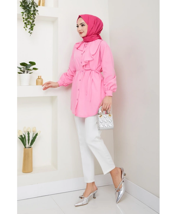 Tasarım Detay Bağlamalı Gömlek - Pudra / Ü102