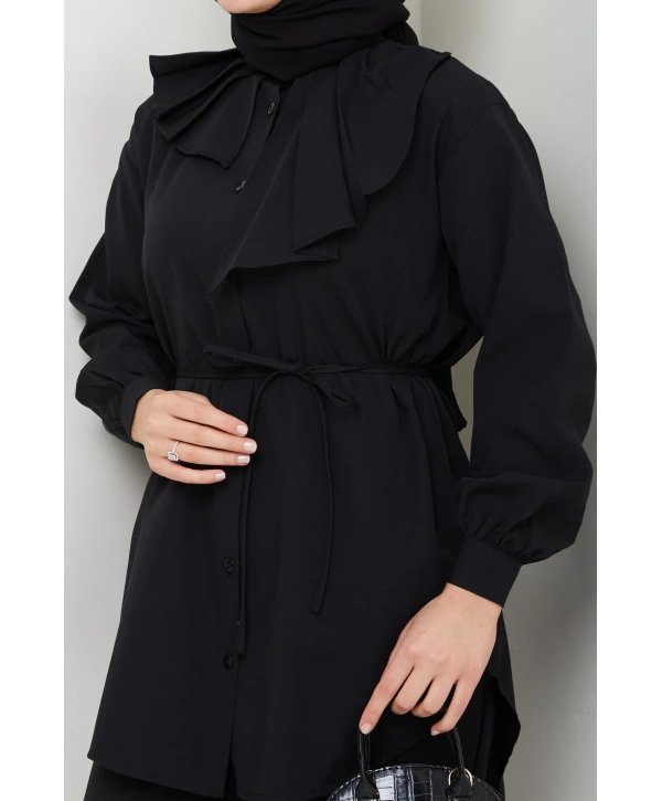 Tasarım Detay Bağlamalı Gömlek - Siyah / Ü102