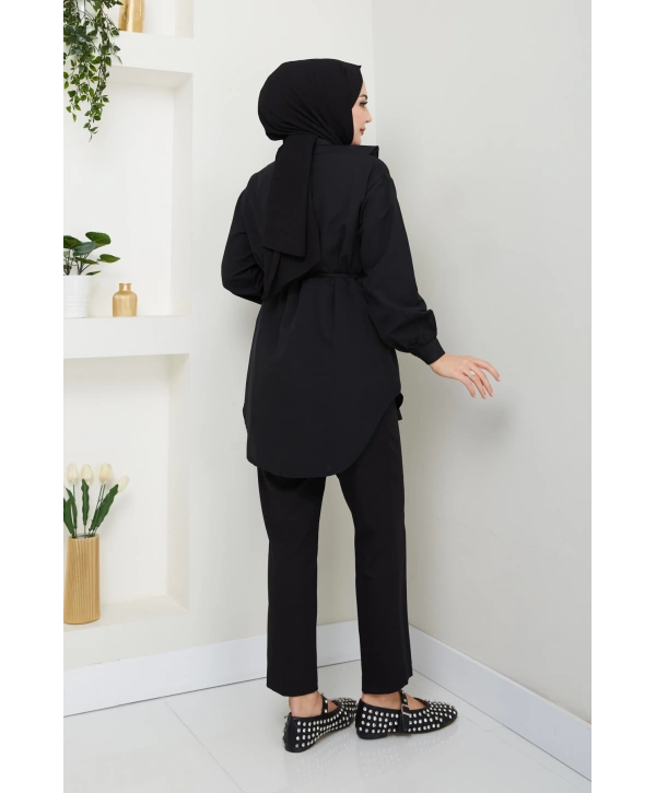 Tasarım Detay Bağlamalı Gömlek - Siyah / Ü102