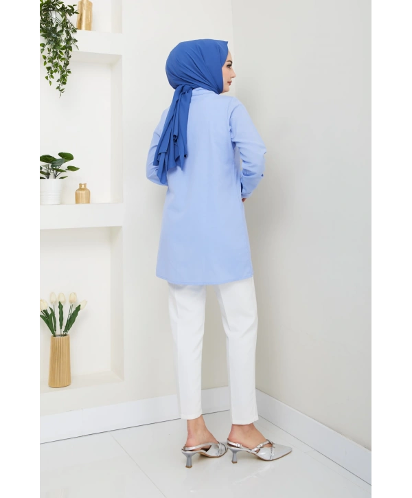 Tokalı Tasarım Gömlek - Bebe Mavisi / Ü0101