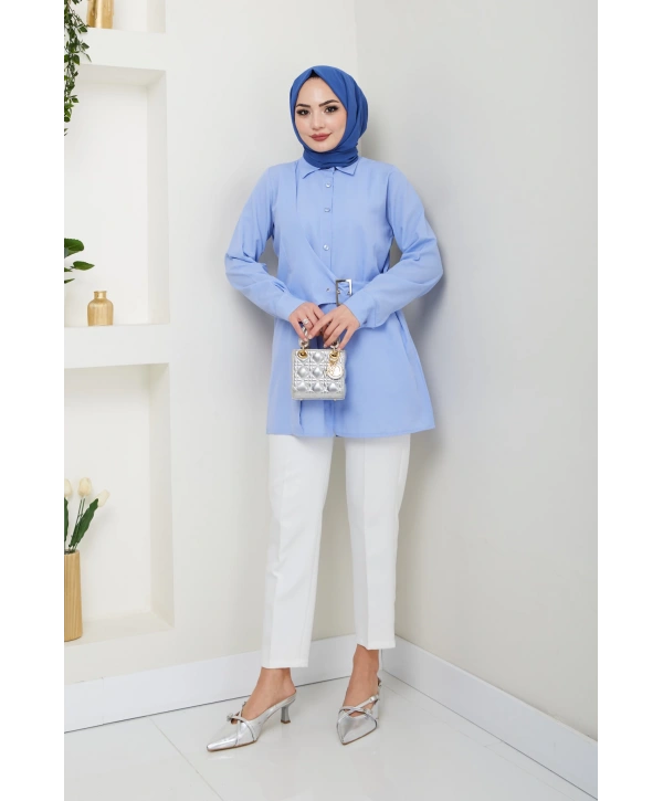 Tokalı Tasarım Gömlek - Bebe Mavisi / Ü0101