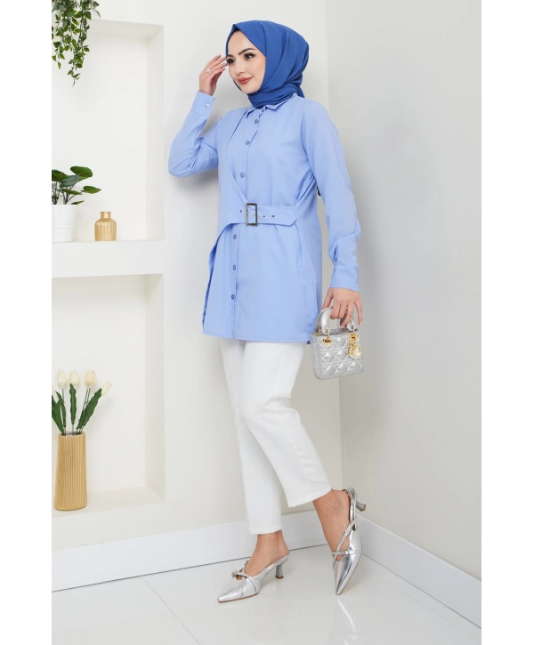 Tokalı Tasarım Gömlek - Bebe Mavisi / Ü0101