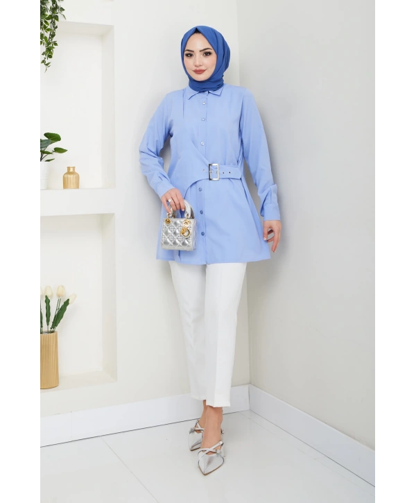 Tokalı Tasarım Gömlek - Bebe Mavisi / Ü0101