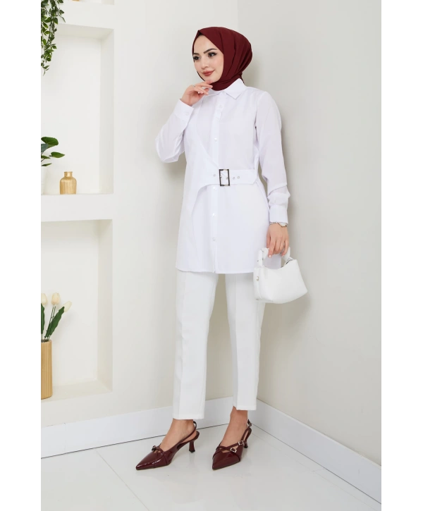 Tokalı Tasarım Gömlek - Beyaz / Ü0101