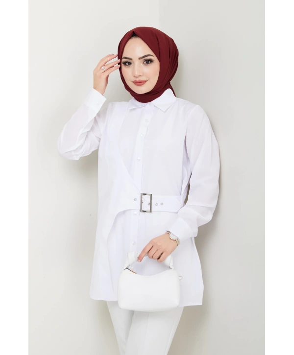 Tokalı Tasarım Gömlek - Beyaz / Ü0101